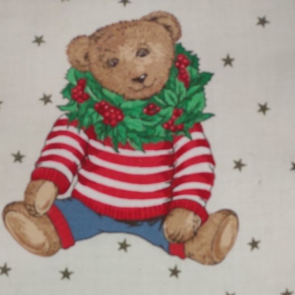 Vintage Handmade Joan Kessler Christmas Peppermint Teddy Bear 16" Square Pillow - Picture 4 of 5